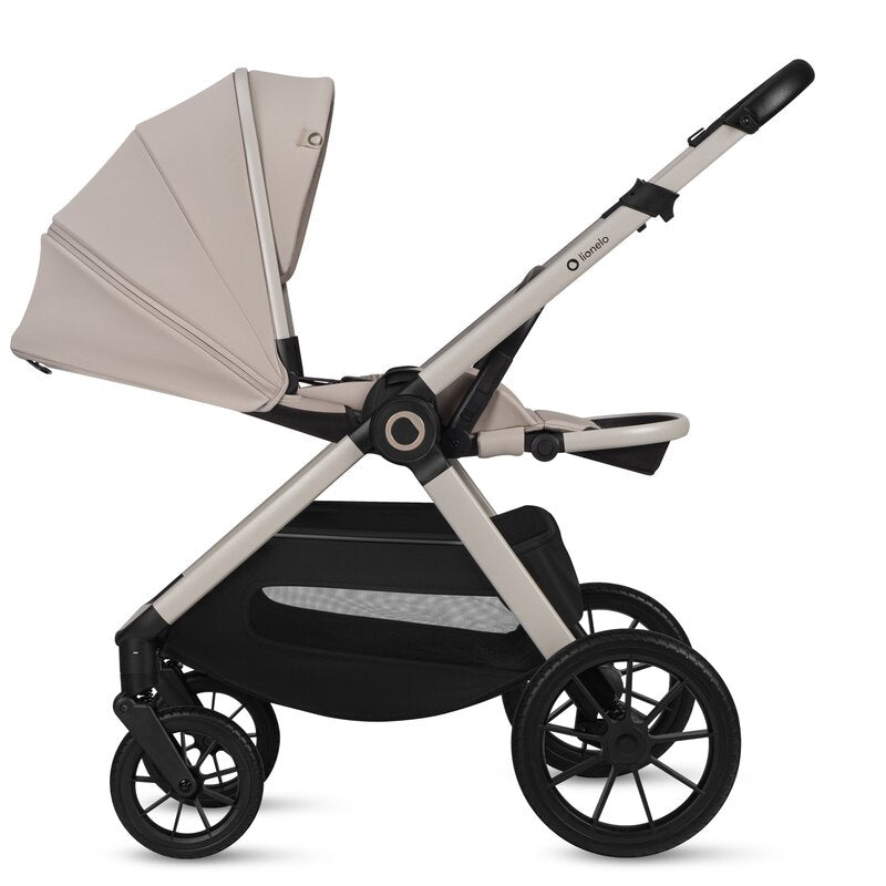 Carucior 2 in 1, Lionelo, Layla, Pana la 22 kg, Cadru aluminiu, Cu landou intarit si salteluta din spuma AirDots, Reversibil, Cu ventilatie 3D, Cu accesorii, EN1888-1, EN1888-2, EN1466, Bej