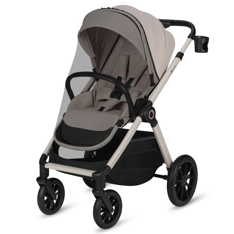 Carucior 2 in 1, Lionelo, Layla, Pana la 22 kg, Cadru aluminiu, Cu landou intarit si salteluta din spuma AirDots, Reversibil, Cu ventilatie 3D, Cu accesorii, EN1888-1, EN1888-2, EN1466, Bej