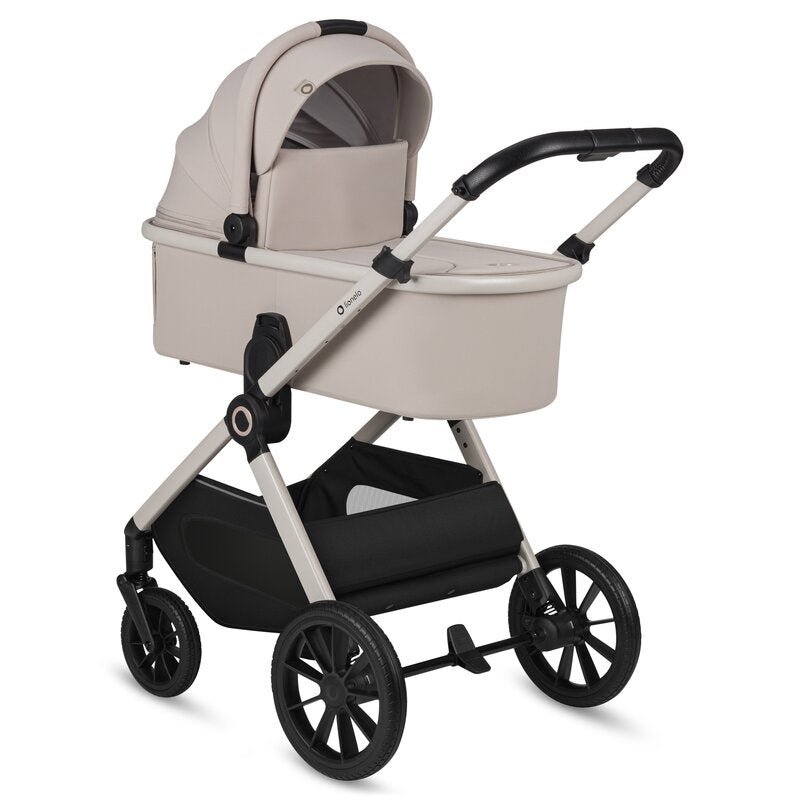 Carucior 2 in 1, Lionelo, Layla, Pana la 22 kg, Cadru aluminiu, Cu landou intarit si salteluta din spuma AirDots, Reversibil, Cu ventilatie 3D, Cu accesorii, EN1888-1, EN1888-2, EN1466, Bej