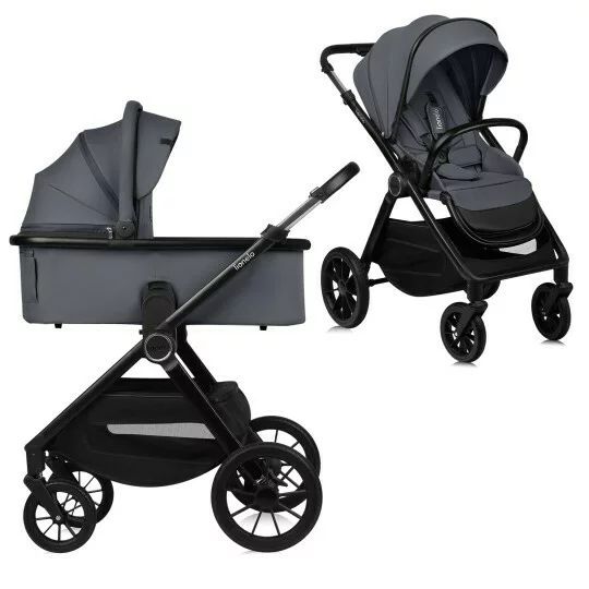 Carucior 2 in 1, Lionelo, Layla, Pana la 22 kg, Cadru aluminiu, Cu landou intarit si salteluta din spuma AirDots, Reversibil, Cu ventilatie 3D, Cu accesorii, EN1888-1, EN1888-2, EN1466, Gri