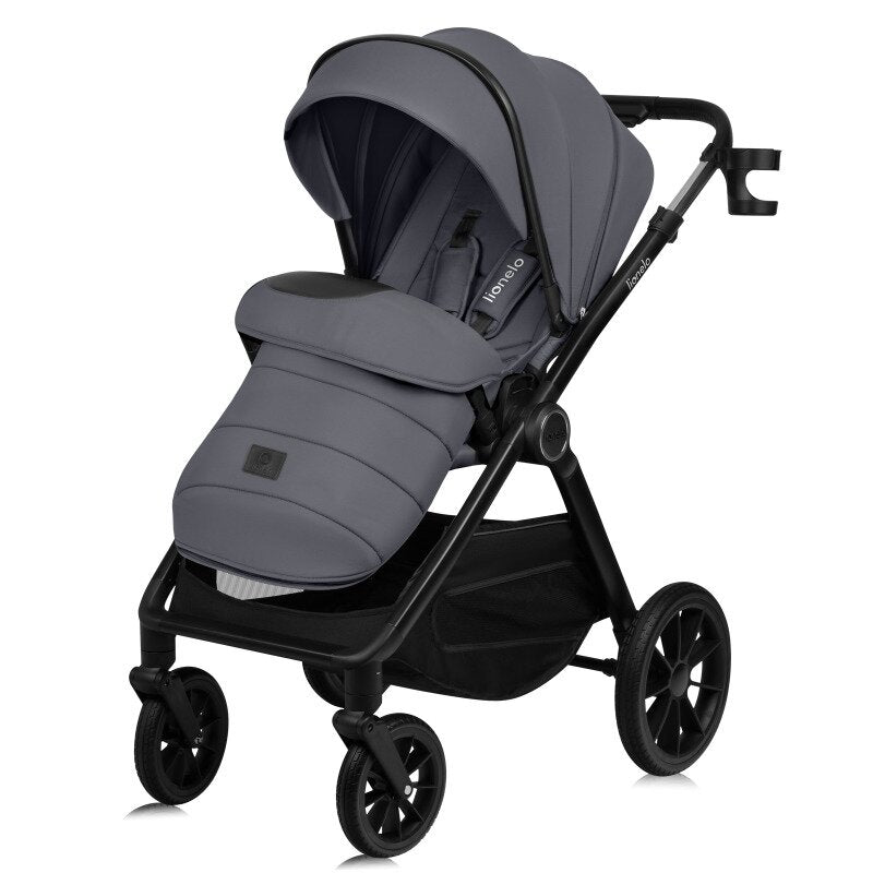 Carucior 2 in 1, Lionelo, Layla, Pana la 22 kg, Cadru aluminiu, Cu landou intarit si salteluta din spuma AirDots, Reversibil, Cu ventilatie 3D, Cu accesorii, EN1888-1, EN1888-2, EN1466, Gri