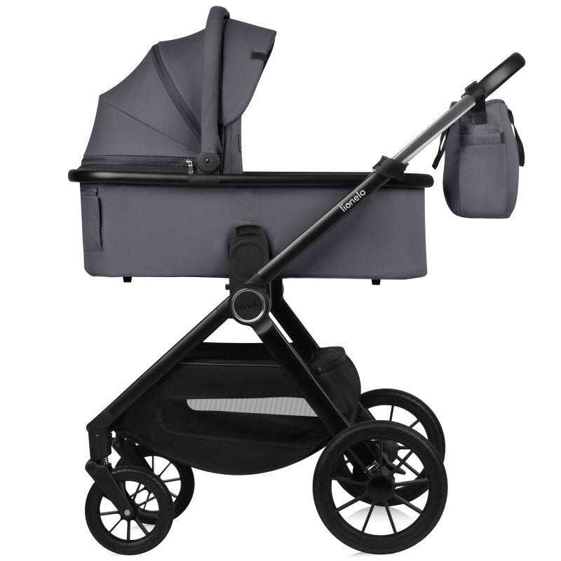 Carucior 2 in 1, Lionelo, Layla, Pana la 22 kg, Cadru aluminiu, Cu landou intarit si salteluta din spuma AirDots, Reversibil, Cu ventilatie 3D, Cu accesorii, EN1888-1, EN1888-2, EN1466, Gri