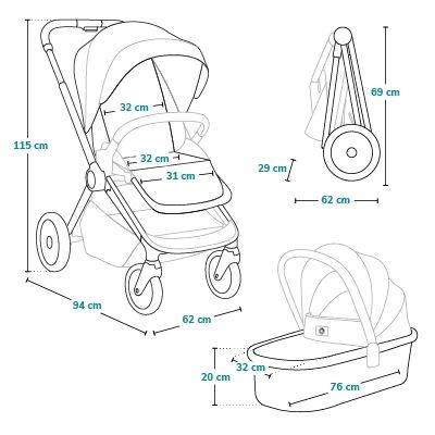 Carucior 2 in 1, Lionelo, Layla, Pana la 22 kg, Cadru aluminiu, Cu landou intarit si salteluta din spuma AirDots, Reversibil, Cu ventilatie 3D, Cu accesorii, EN1888-1, EN1888-2, EN1466, Gri