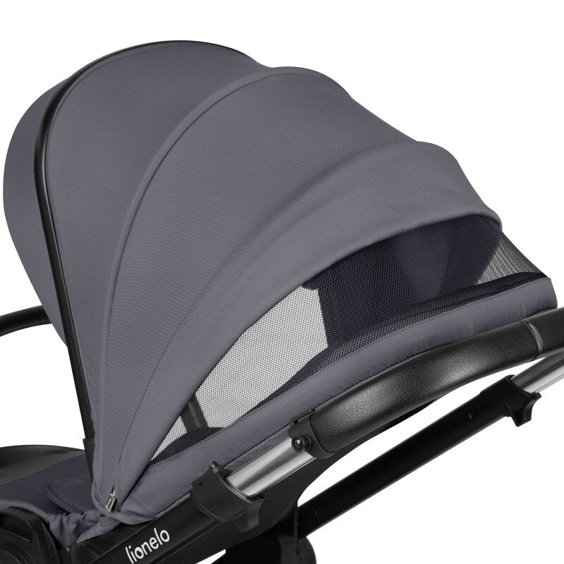 Carucior 2 in 1, Lionelo, Layla, Pana la 22 kg, Cadru aluminiu, Cu landou intarit si salteluta din spuma AirDots, Reversibil, Cu ventilatie 3D, Cu accesorii, EN1888-1, EN1888-2, EN1466, Gri