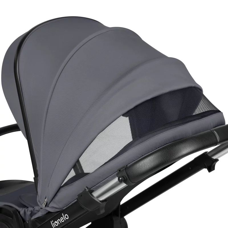 Carucior 2 in 1, Lionelo, Layla, Pana la 22 kg, Cadru aluminiu, Cu landou intarit si salteluta din spuma AirDots, Reversibil, Cu ventilatie 3D, Cu accesorii, EN1888-1, EN1888-2, EN1466, Gri
