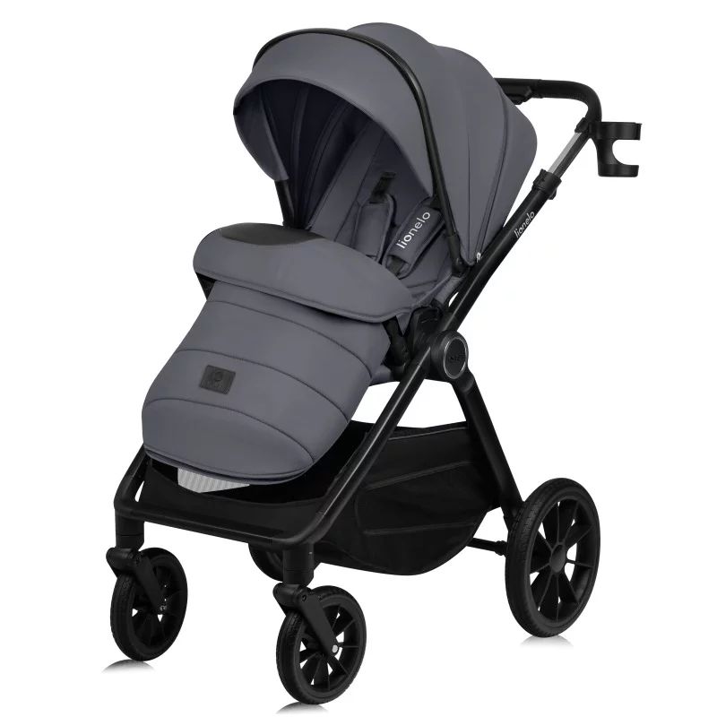 Carucior 2 in 1, Lionelo, Layla, Pana la 22 kg, Cadru aluminiu, Cu landou intarit si salteluta din spuma AirDots, Reversibil, Cu ventilatie 3D, Cu accesorii, EN1888-1, EN1888-2, EN1466, Gri