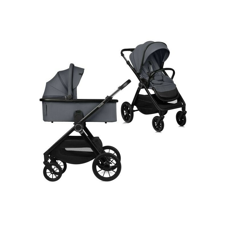 Carucior 2 in 1, Lionelo, Layla, Pana la 22 kg, Cadru aluminiu, Cu landou intarit si salteluta din spuma AirDots, Reversibil, Cu ventilatie 3D, Cu accesorii, EN1888-1, EN1888-2, EN1466, Gri