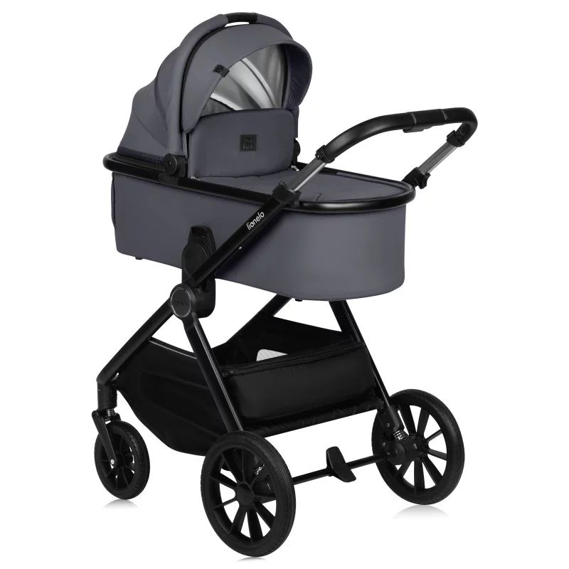 Carucior 2 in 1, Lionelo, Layla, Pana la 22 kg, Cadru aluminiu, Cu landou intarit si salteluta din spuma AirDots, Reversibil, Cu ventilatie 3D, Cu accesorii, EN1888-1, EN1888-2, EN1466, Gri