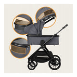Carucior 2 in 1, Lionelo, Layla, Pana la 22 kg, Cadru aluminiu, Cu landou intarit si salteluta din spuma AirDots, Reversibil, Cu ventilatie 3D, Cu accesorii, EN1888-1, EN1888-2, EN1466, Gri