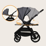 Carucior 2 in 1, Lionelo, Layla, Pana la 22 kg, Cadru aluminiu, Cu landou intarit si salteluta din spuma AirDots, Reversibil, Cu ventilatie 3D, Cu accesorii, EN1888-1, EN1888-2, EN1466, Gri