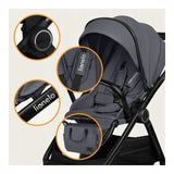Carucior 2 in 1, Lionelo, Layla, Pana la 22 kg, Cadru aluminiu, Cu landou intarit si salteluta din spuma AirDots, Reversibil, Cu ventilatie 3D, Cu accesorii, EN1888-1, EN1888-2, EN1466, Gri