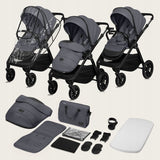 Carucior 2 in 1, Lionelo, Layla, Pana la 22 kg, Cadru aluminiu, Cu landou intarit si salteluta din spuma AirDots, Reversibil, Cu ventilatie 3D, Cu accesorii, EN1888-1, EN1888-2, EN1466, Gri
