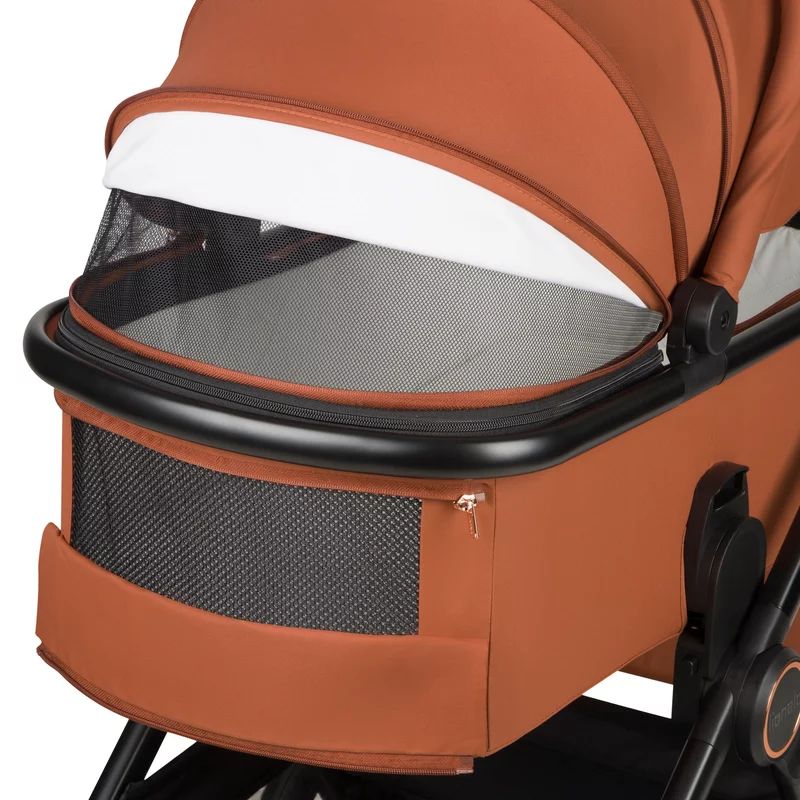 Carucior 2 in 1, Lionelo, Layla, Pana la 22 kg, Cadru aluminiu, Cu landou intarit si salteluta din spuma AirDots, Reversibil, Cu ventilatie 3D, Cu accesorii, EN1888-1, EN1888-2, EN1466, Maro