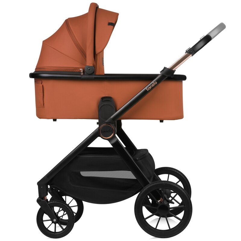 Carucior 2 in 1, Lionelo, Layla, Pana la 22 kg, Cadru aluminiu, Cu landou intarit si salteluta din spuma AirDots, Reversibil, Cu ventilatie 3D, Cu accesorii, EN1888-1, EN1888-2, EN1466, Maro