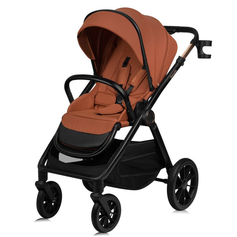 Carucior 2 in 1, Lionelo, Layla, Pana la 22 kg, Cadru aluminiu, Cu landou intarit si salteluta din spuma AirDots, Reversibil, Cu ventilatie 3D, Cu accesorii, EN1888-1, EN1888-2, EN1466, Maro