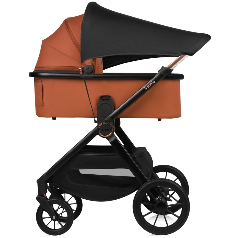 Carucior 2 in 1, Lionelo, Layla, Pana la 22 kg, Cadru aluminiu, Cu landou intarit si salteluta din spuma AirDots, Reversibil, Cu ventilatie 3D, Cu accesorii, EN1888-1, EN1888-2, EN1466, Maro