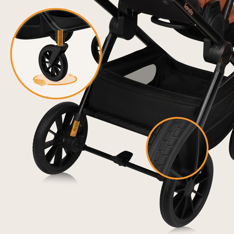 Carucior 2 in 1, Lionelo, Layla, Pana la 22 kg, Cadru aluminiu, Cu landou intarit si salteluta din spuma AirDots, Reversibil, Cu ventilatie 3D, Cu accesorii, EN1888-1, EN1888-2, EN1466, Maro - gogobaby.ro