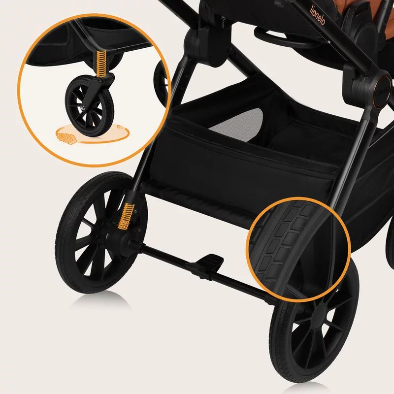 Carucior 2 in 1, Lionelo, Layla, Pana la 22 kg, Cadru aluminiu, Cu landou intarit si salteluta din spuma AirDots, Reversibil, Cu ventilatie 3D, Cu accesorii, EN1888-1, EN1888-2, EN1466, Maro