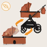 Carucior 2 in 1, Lionelo, Layla, Pana la 22 kg, Cadru aluminiu, Cu landou intarit si salteluta din spuma AirDots, Reversibil, Cu ventilatie 3D, Cu accesorii, EN1888-1, EN1888-2, EN1466, Maro