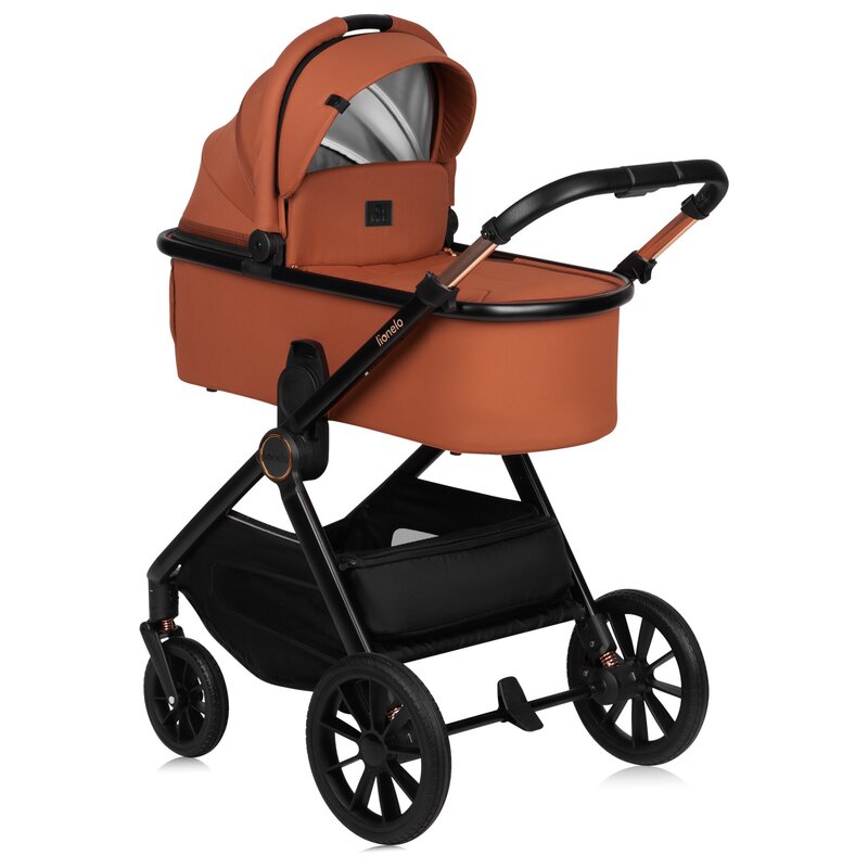 Carucior 2 in 1, Lionelo, Layla, Pana la 22 kg, Cadru aluminiu, Cu landou intarit si salteluta din spuma AirDots, Reversibil, Cu ventilatie 3D, Cu accesorii, EN1888-1, EN1888-2, EN1466, Maro