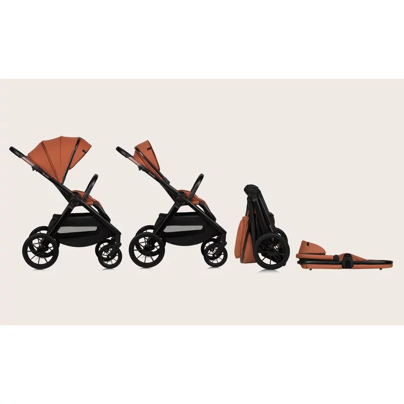 Carucior 2 in 1, Lionelo, Layla, Pana la 22 kg, Cadru aluminiu, Cu landou intarit si salteluta din spuma AirDots, Reversibil, Cu ventilatie 3D, Cu accesorii, EN1888-1, EN1888-2, EN1466, Maro