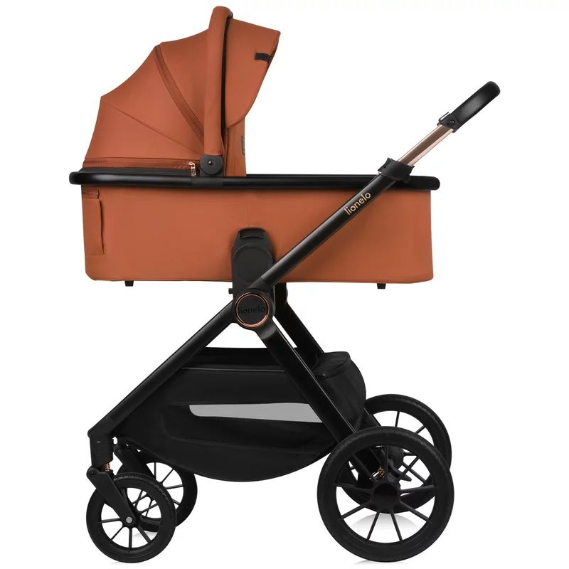 Carucior 2 in 1, Lionelo, Layla, Pana la 22 kg, Cadru aluminiu, Cu landou intarit si salteluta din spuma AirDots, Reversibil, Cu ventilatie 3D, Cu accesorii, EN1888-1, EN1888-2, EN1466, Maro