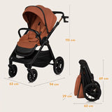 Carucior 2 in 1, Lionelo, Layla, Pana la 22 kg, Cadru aluminiu, Cu landou intarit si salteluta din spuma AirDots, Reversibil, Cu ventilatie 3D, Cu accesorii, EN1888-1, EN1888-2, EN1466, Maro