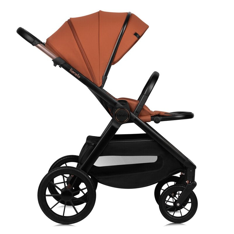 Carucior 2 in 1, Lionelo, Layla, Pana la 22 kg, Cadru aluminiu, Cu landou intarit si salteluta din spuma AirDots, Reversibil, Cu ventilatie 3D, Cu accesorii, EN1888-1, EN1888-2, EN1466, Maro