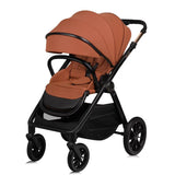 Carucior 2 in 1, Lionelo, Layla, Pana la 22 kg, Cadru aluminiu, Cu landou intarit si salteluta din spuma AirDots, Reversibil, Cu ventilatie 3D, Cu accesorii, EN1888-1, EN1888-2, EN1466, Maro