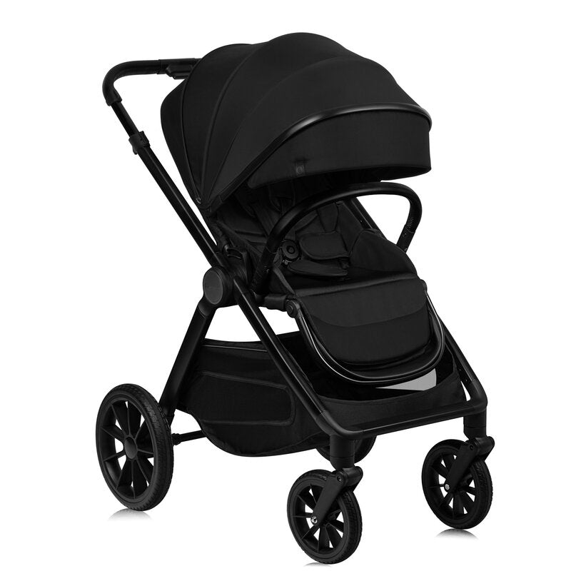 Carucior 2 in 1, Lionelo, Layla, Pana la 22 kg, Cadru aluminiu, Cu landou intarit si salteluta din spuma AirDots, Reversibil, Cu ventilatie 3D, Cu accesorii, EN1888-1, EN1888-2, EN1466, Negru