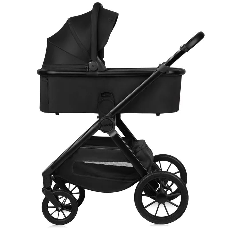 Carucior 2 in 1, Lionelo, Layla, Pana la 22 kg, Cadru aluminiu, Cu landou intarit si salteluta din spuma AirDots, Reversibil, Cu ventilatie 3D, Cu accesorii, EN1888-1, EN1888-2, EN1466, Negru