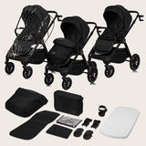 Carucior 2 in 1, Lionelo, Layla, Pana la 22 kg, Cadru aluminiu, Cu landou intarit si salteluta din spuma AirDots, Reversibil, Cu ventilatie 3D, Cu accesorii, EN1888-1, EN1888-2, EN1466, Negru