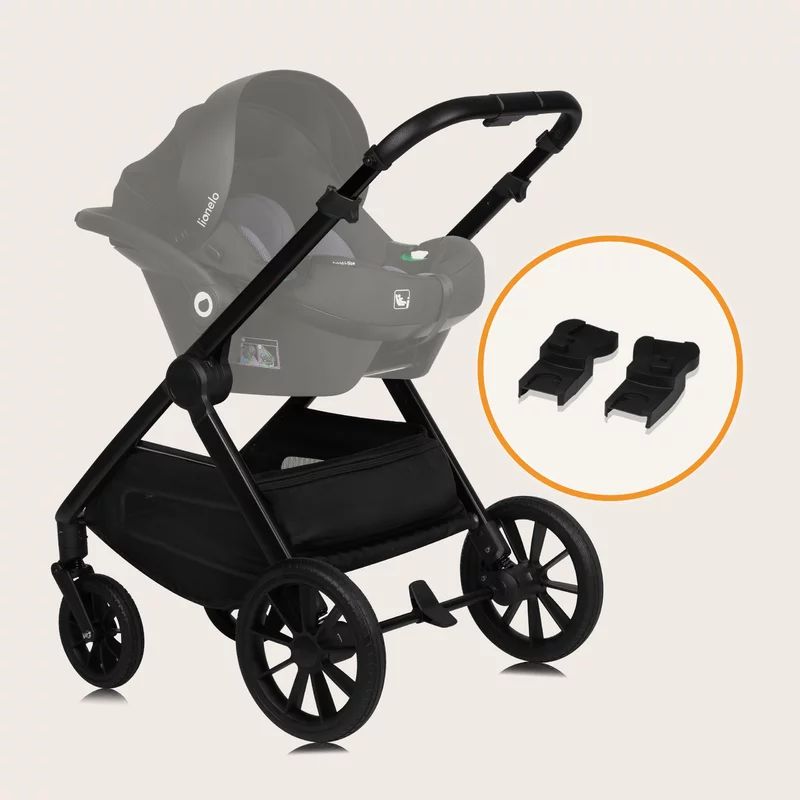 Carucior 2 in 1, Lionelo, Layla, Pana la 22 kg, Cadru aluminiu, Cu landou intarit si salteluta din spuma AirDots, Reversibil, Cu ventilatie 3D, Cu accesorii, EN1888-1, EN1888-2, EN1466, Negru