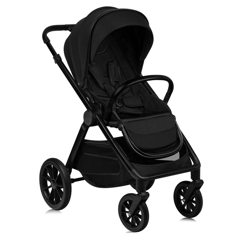 Carucior 2 in 1, Lionelo, Layla, Pana la 22 kg, Cadru aluminiu, Cu landou intarit si salteluta din spuma AirDots, Reversibil, Cu ventilatie 3D, Cu accesorii, EN1888-1, EN1888-2, EN1466, Negru