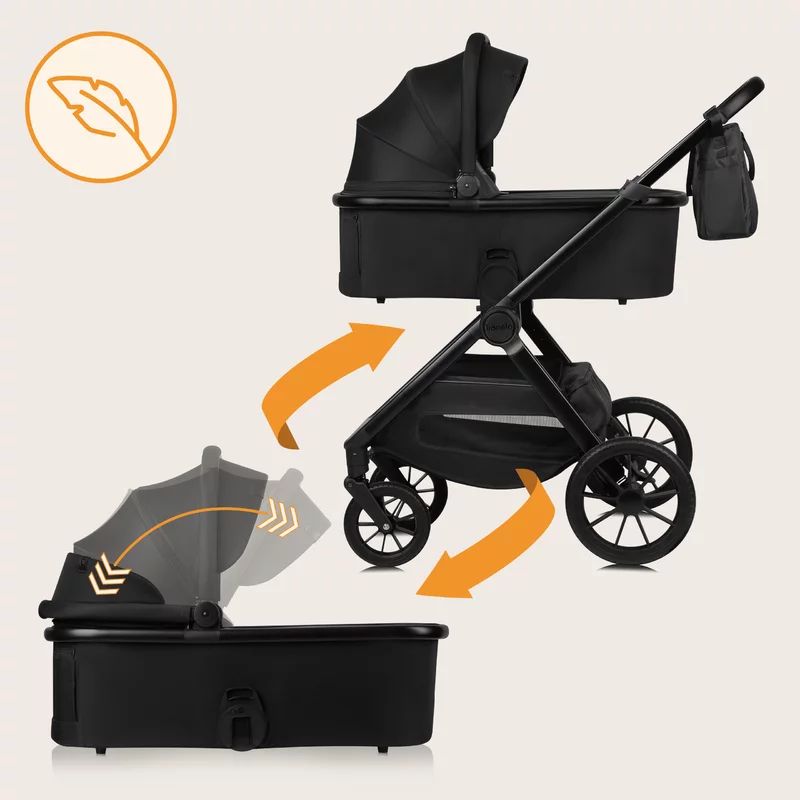 Carucior 2 in 1, Lionelo, Layla, Pana la 22 kg, Cadru aluminiu, Cu landou intarit si salteluta din spuma AirDots, Reversibil, Cu ventilatie 3D, Cu accesorii, EN1888-1, EN1888-2, EN1466, Negru