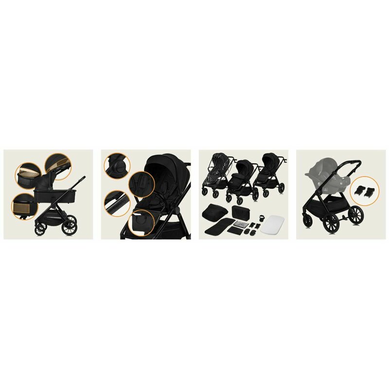 Carucior 2 in 1, Lionelo, Layla, Pana la 22 kg, Cadru aluminiu, Cu landou intarit si salteluta din spuma AirDots, Reversibil, Cu ventilatie 3D, Cu accesorii, EN1888-1, EN1888-2, EN1466, Negru - gogobaby.ro