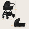 Carucior 2 in 1, Lionelo, Layla, Pana la 22 kg, Cadru aluminiu, Cu landou intarit si salteluta din spuma AirDots, Reversibil, Cu ventilatie 3D, Cu accesorii, EN1888-1, EN1888-2, EN1466, Negru