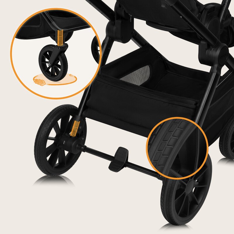Carucior 2 in 1, Lionelo, Layla, Pana la 22 kg, Cadru aluminiu, Cu landou intarit si salteluta din spuma AirDots, Reversibil, Cu ventilatie 3D, Cu accesorii, EN1888-1, EN1888-2, EN1466, Negru - gogobaby.ro