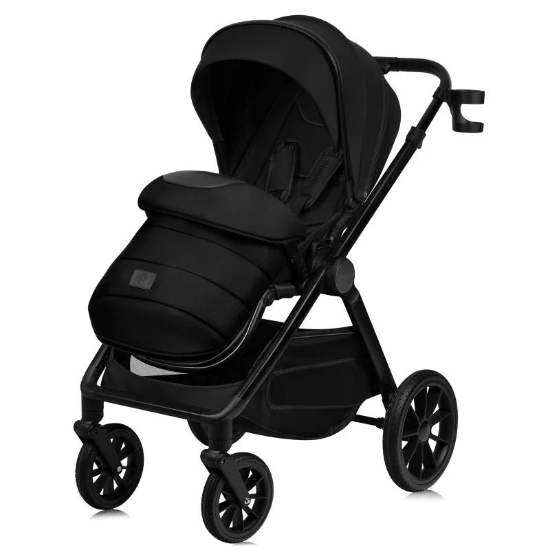 Carucior 2 in 1, Lionelo, Layla, Pana la 22 kg, Cadru aluminiu, Cu landou intarit si salteluta din spuma AirDots, Reversibil, Cu ventilatie 3D, Cu accesorii, EN1888-1, EN1888-2, EN1466, Negru