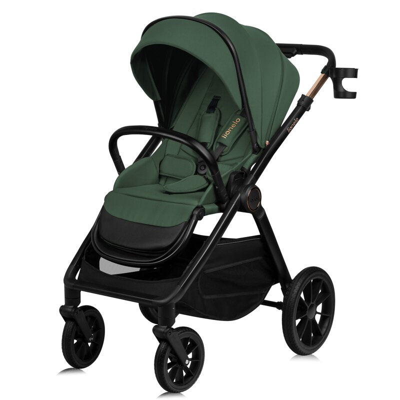 Carucior 2 in 1, Lionelo, Layla, Pana la 22 kg, Cadru aluminiu, Cu landou intarit si salteluta din spuma AirDots, Reversibil, Cu ventilatie 3D, Cu accesorii, EN1888-1, EN1888-2, EN1466, Verde