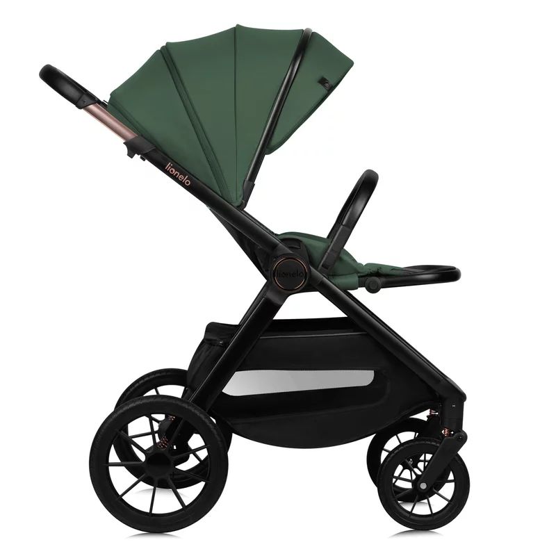 Carucior 2 in 1, Lionelo, Layla, Pana la 22 kg, Cadru aluminiu, Cu landou intarit si salteluta din spuma AirDots, Reversibil, Cu ventilatie 3D, Cu accesorii, EN1888-1, EN1888-2, EN1466, Verde