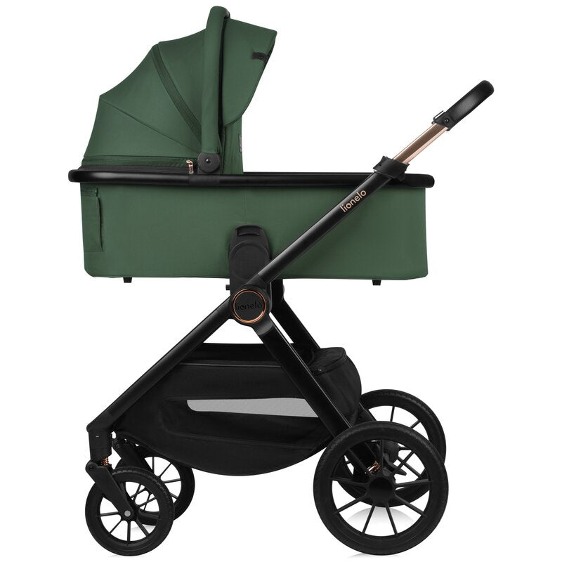 Carucior 2 in 1, Lionelo, Layla, Pana la 22 kg, Cadru aluminiu, Cu landou intarit si salteluta din spuma AirDots, Reversibil, Cu ventilatie 3D, Cu accesorii, EN1888-1, EN1888-2, EN1466, Verde - gogobaby.ro