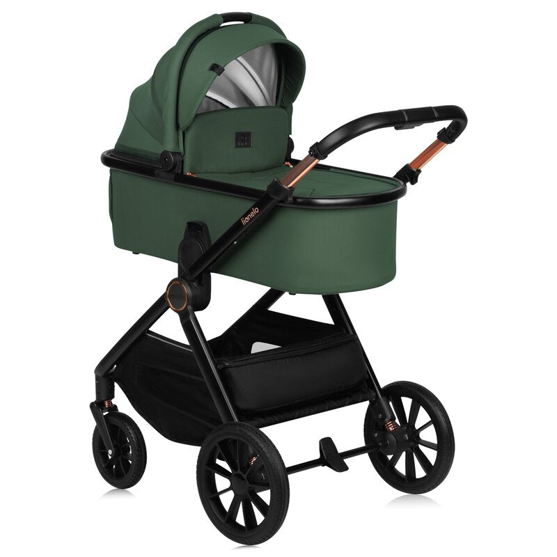Carucior 2 in 1, Lionelo, Layla, Pana la 22 kg, Cadru aluminiu, Cu landou intarit si salteluta din spuma AirDots, Reversibil, Cu ventilatie 3D, Cu accesorii, EN1888-1, EN1888-2, EN1466, Verde - gogobaby.ro