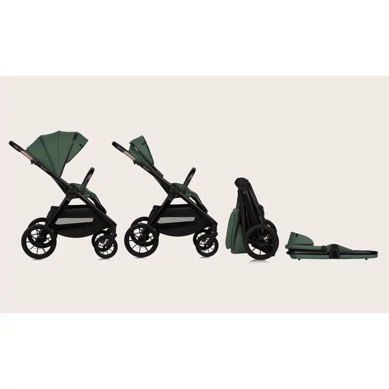 Carucior 2 in 1, Lionelo, Layla, Pana la 22 kg, Cadru aluminiu, Cu landou intarit si salteluta din spuma AirDots, Reversibil, Cu ventilatie 3D, Cu accesorii, EN1888-1, EN1888-2, EN1466, Verde