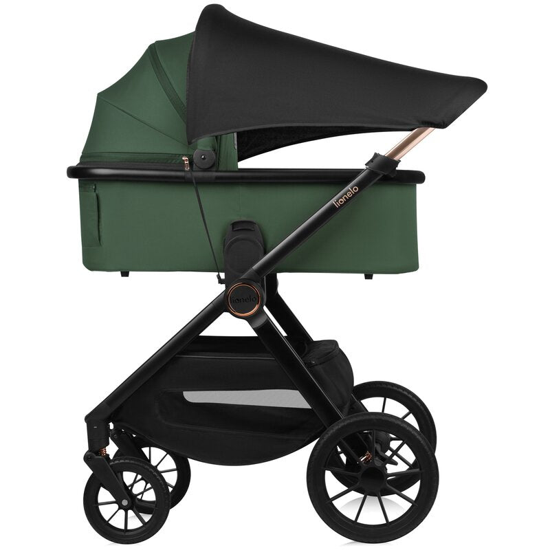 Carucior 2 in 1, Lionelo, Layla, Pana la 22 kg, Cadru aluminiu, Cu landou intarit si salteluta din spuma AirDots, Reversibil, Cu ventilatie 3D, Cu accesorii, EN1888-1, EN1888-2, EN1466, Verde - gogobaby.ro