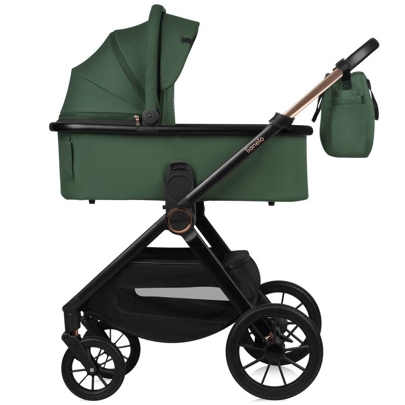 Carucior 2 in 1, Lionelo, Layla, Pana la 22 kg, Cadru aluminiu, Cu landou intarit si salteluta din spuma AirDots, Reversibil, Cu ventilatie 3D, Cu accesorii, EN1888-1, EN1888-2, EN1466, Verde