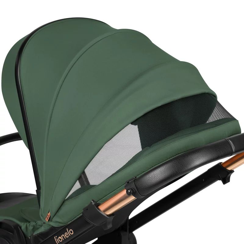 Carucior 2 in 1, Lionelo, Layla, Pana la 22 kg, Cadru aluminiu, Cu landou intarit si salteluta din spuma AirDots, Reversibil, Cu ventilatie 3D, Cu accesorii, EN1888-1, EN1888-2, EN1466, Verde