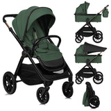 Carucior 2 in 1, Lionelo, Layla, Pana la 22 kg, Cadru aluminiu, Cu landou intarit si salteluta din spuma AirDots, Reversibil, Cu ventilatie 3D, Cu accesorii, EN1888-1, EN1888-2, EN1466, Verde