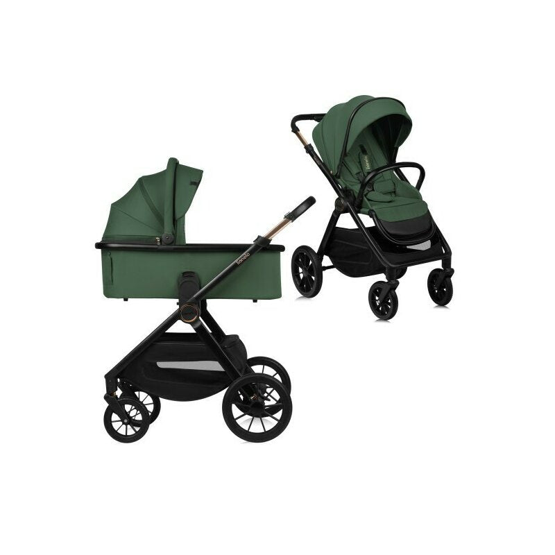 Carucior 2 in 1, Lionelo, Layla, Pana la 22 kg, Cadru aluminiu, Cu landou intarit si salteluta din spuma AirDots, Reversibil, Cu ventilatie 3D, Cu accesorii, EN1888-1, EN1888-2, EN1466, Verde - gogobaby.ro