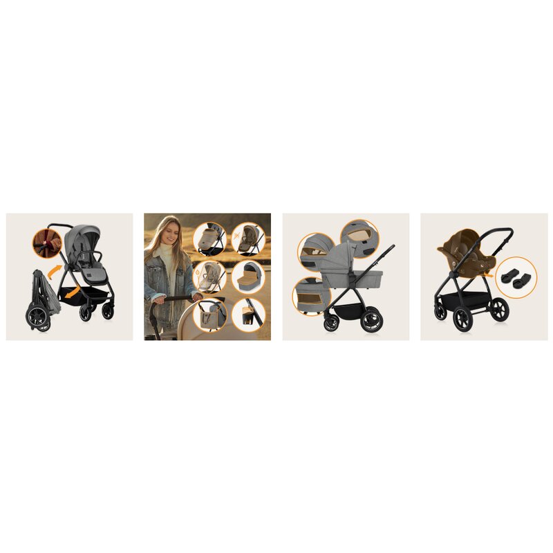 Carucior 2 in 1, Lionelo, Meril, Cu landou si scaun cu dimensiune XL, Reversibil, Cu sistem de ventilatie 3D, Cu accesorii, Pana la 22 kg, Conform cu EN1888-1 EN1888-2, EN1466, Gri